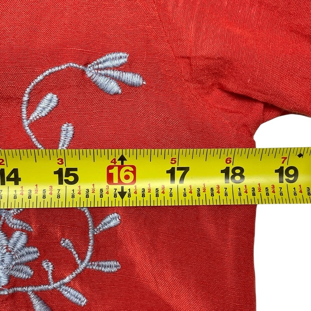 ONLY Linen Blend Boho Long Sleeve Embroidered Peasant Red Top Blouse Size XS - Picture 11 of 14